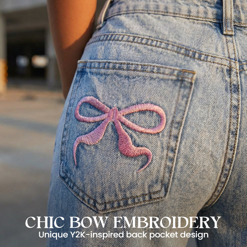 High-elasticity plus-size embroidered bow jeans👖