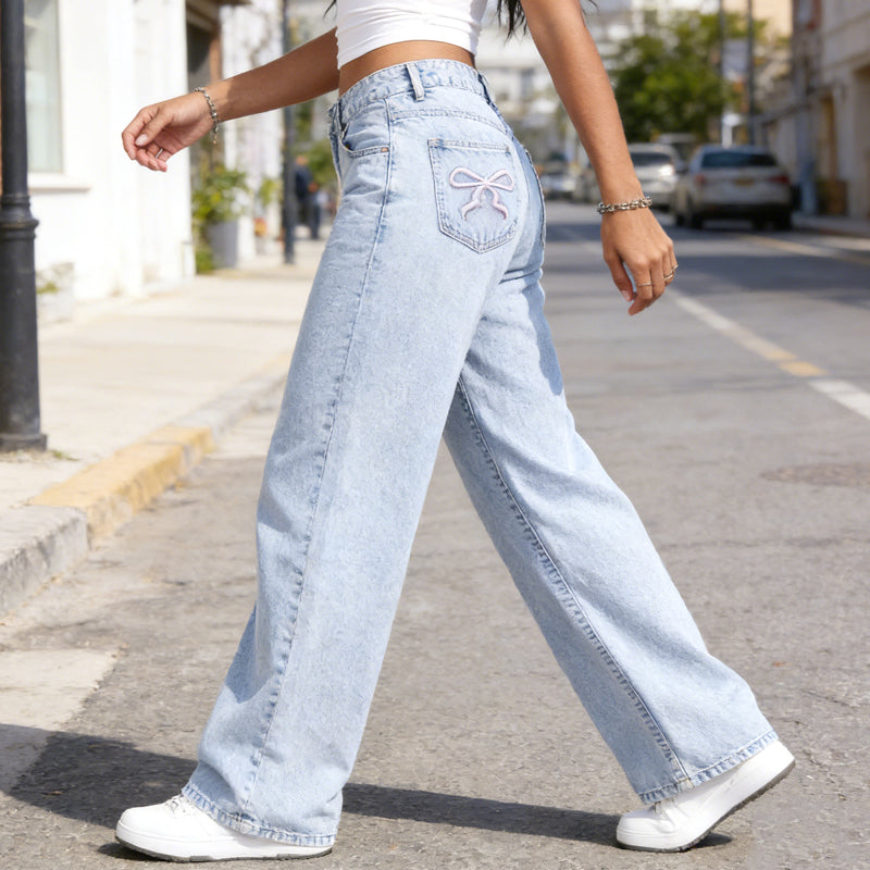 High-elasticity plus-size embroidered bow jeans👖