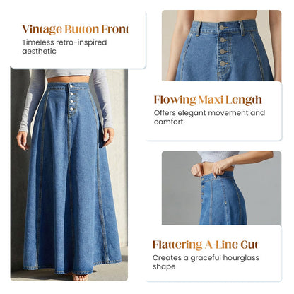 ⏳Limited-time 50% off⏰Vintage Button-Front A-Line Denim Skirt👗