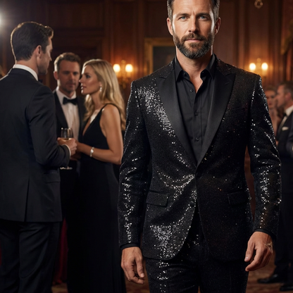 🔈🔈2026 EW ARRIVALS - 50% OFF !!!🧥👖Men's Black Sparkle Tuxedo Suit Set