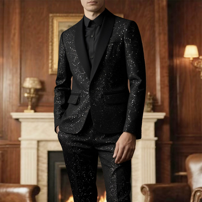 🔈🔈2026 EW ARRIVALS - 50% OFF !!!🧥👖Men's Black Sparkle Tuxedo Suit Set