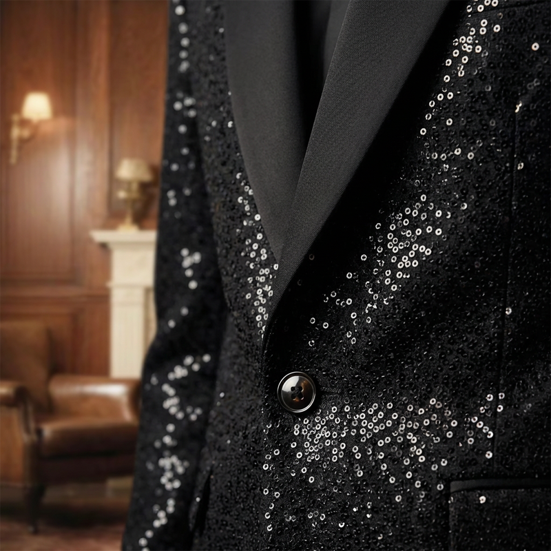 🔈🔈2026 EW ARRIVALS - 50% OFF !!!🧥👖Men's Black Sparkle Tuxedo Suit Set