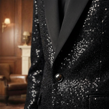 🔈🔈2026 EW ARRIVALS - 50% OFF !!!🧥👖Men's Black Sparkle Tuxedo Suit Set
