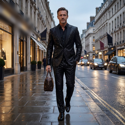 🔈🔈2026 EW ARRIVALS - 50% OFF !!!🧥👖Men's Black Sparkle Tuxedo Suit Set