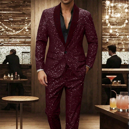 🔈🔈2026 EW ARRIVALS - 50% OFF !!!🧥👖Men's Black Sparkle Tuxedo Suit Set
