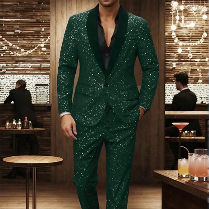 🔈🔈2026 EW ARRIVALS - 50% OFF !!!🧥👖Men's Black Sparkle Tuxedo Suit Set