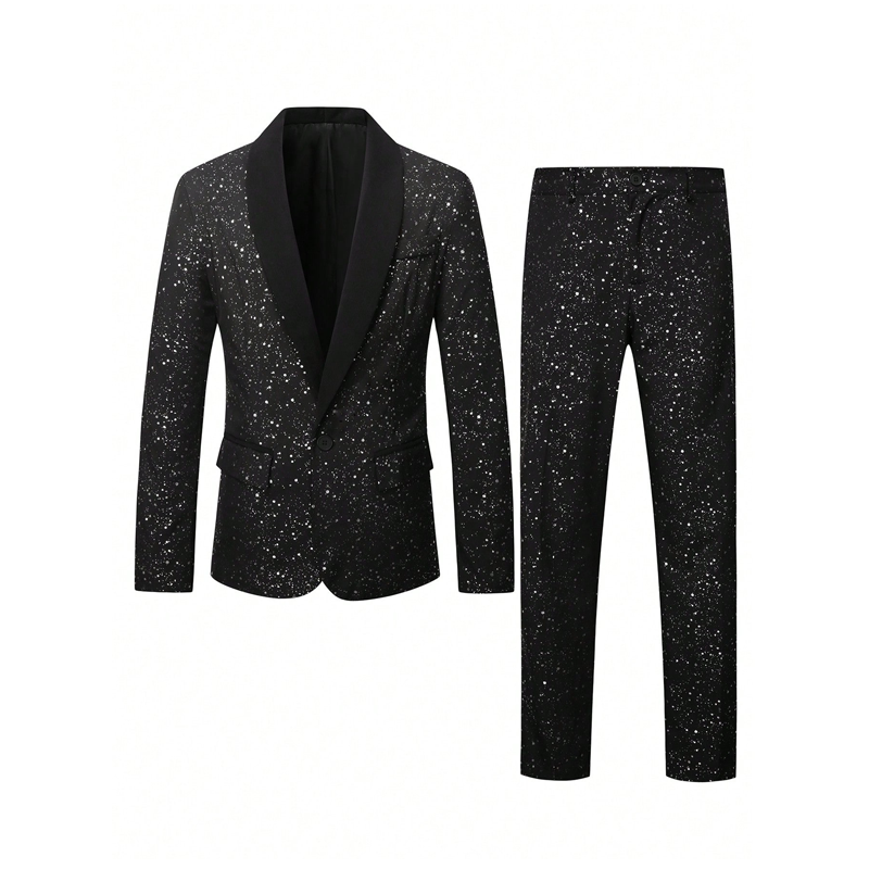 🔈🔈2026 EW ARRIVALS - 50% OFF !!!🧥👖Men's Black Sparkle Tuxedo Suit Set