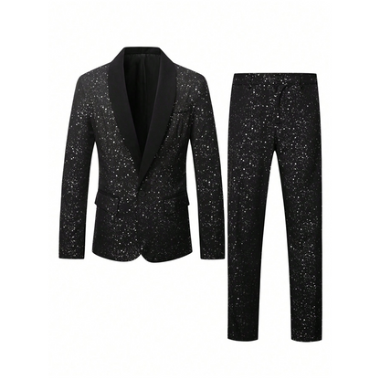 🔈🔈2026 EW ARRIVALS - 50% OFF !!!🧥👖Men's Black Sparkle Tuxedo Suit Set