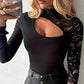 ✨2026 New Arrival 50%OFF✨Women's Asymmetrical Cutout Lace Sleeve Top – Slim Fit, Mock Neck & Romantic Keyhole Back Detail 👗🖤