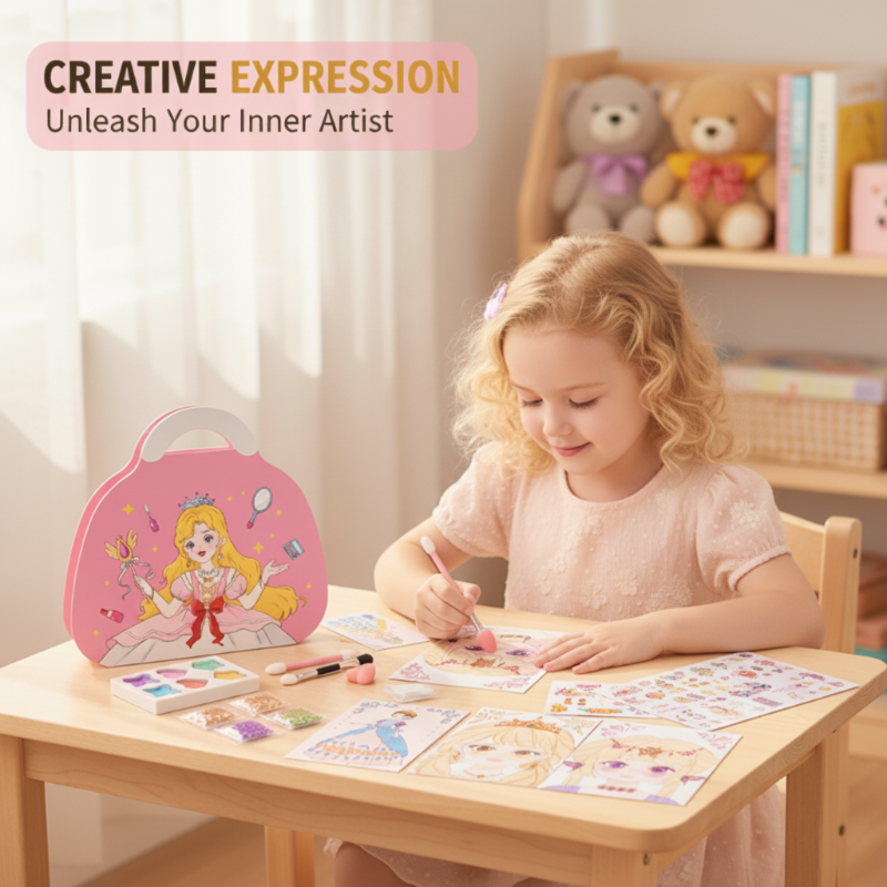 👑LAST DAY SALE 🎨Mess-Free Paper Play, Realistic Fun for Girls ✨ Princess Makeup & Diamond Painting Craft Kit