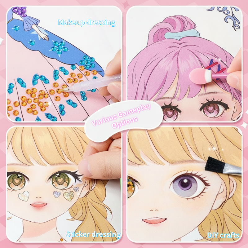👑LAST DAY SALE 🎨Mess-Free Paper Play, Realistic Fun for Girls ✨ Princess Makeup & Diamond Painting Craft Kit