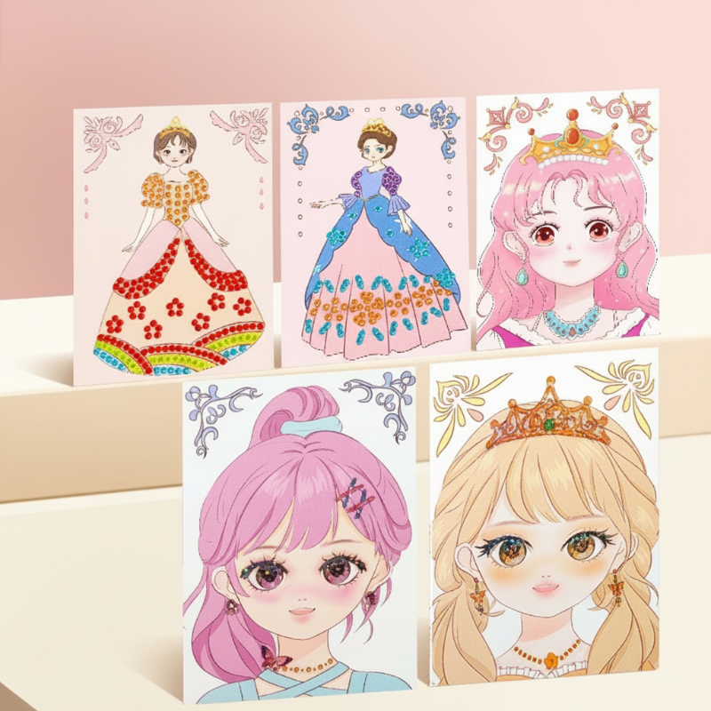 👑LAST DAY SALE 🎨Mess-Free Paper Play, Realistic Fun for Girls ✨ Princess Makeup & Diamond Painting Craft Kit