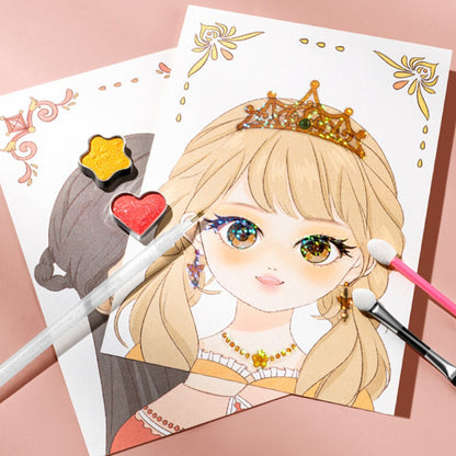 👑LAST DAY SALE 🎨Mess-Free Paper Play, Realistic Fun for Girls ✨ Princess Makeup & Diamond Painting Craft Kit