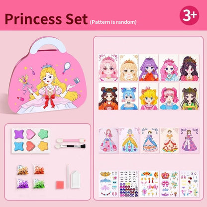 👑LAST DAY SALE 🎨Mess-Free Paper Play, Realistic Fun for Girls ✨ Princess Makeup & Diamond Painting Craft Kit