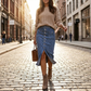 High-Waist Button-Front Denim Skirt