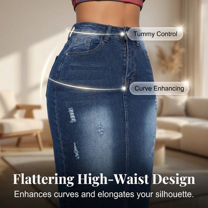 👗 Women’s High-Waist Frayed Hem Denim Skirt – Trendy, Comfortable & Effortlessly Chic ✨💖