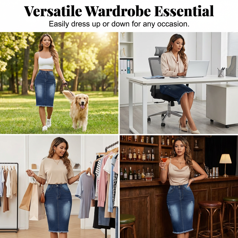 👗 Women’s High-Waist Frayed Hem Denim Skirt – Trendy, Comfortable & Effortlessly Chic ✨💖