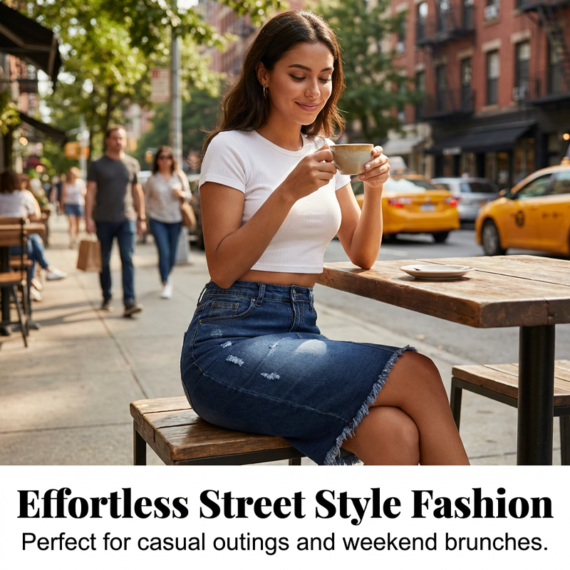 👗 Women’s High-Waist Frayed Hem Denim Skirt – Trendy, Comfortable & Effortlessly Chic ✨💖