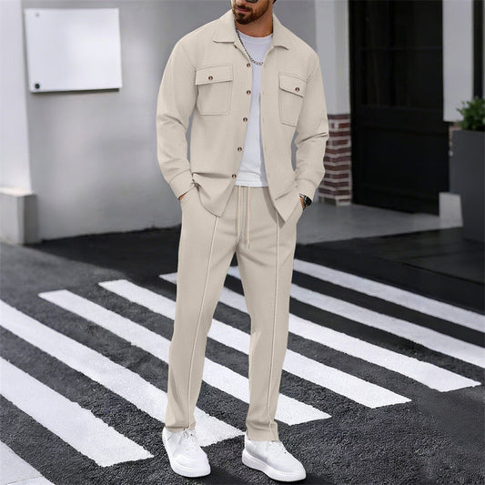 ✨ Easy Everyday Comfort | Men's Waffle-Knit Button-Up Shirt & Pants 2-Piece Set