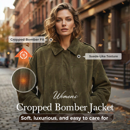 ⏰Last Day Sale 50% Off💃Women's Suede-Like Cropped Bomber Jacket