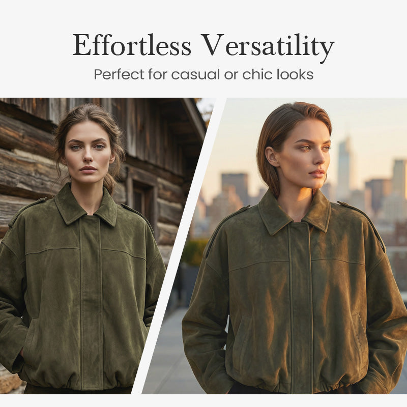 ⏰Last Day Sale 50% Off💃Women's Suede-Like Cropped Bomber Jacket