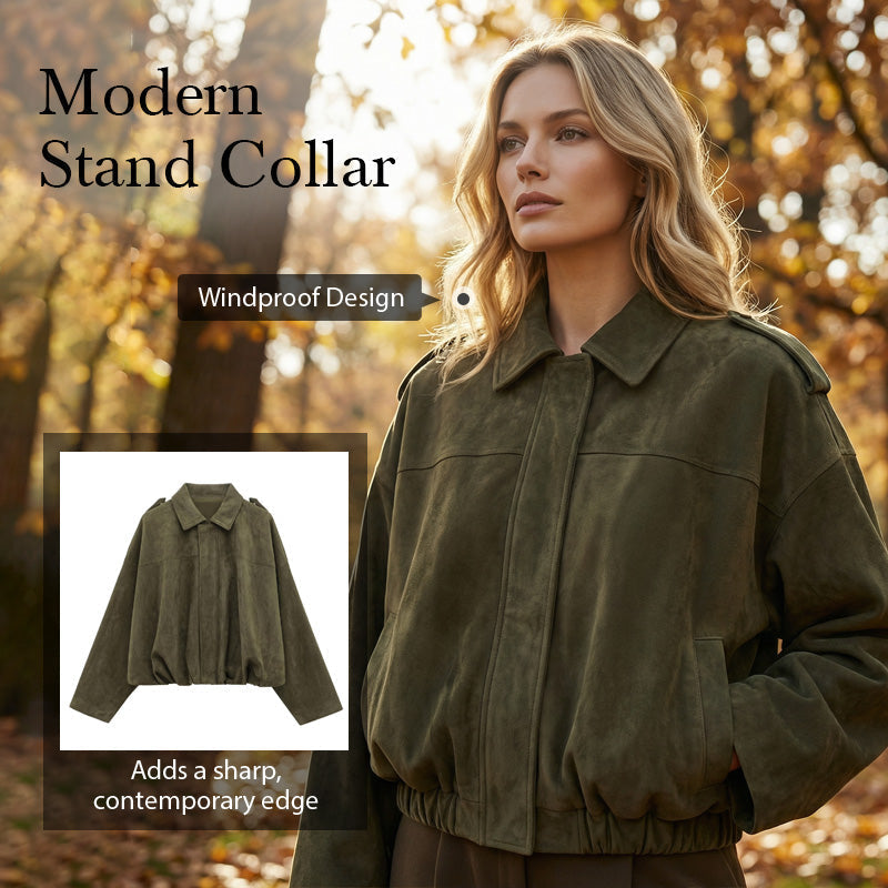 ⏰Last Day Sale 50% Off💃Women's Suede-Like Cropped Bomber Jacket