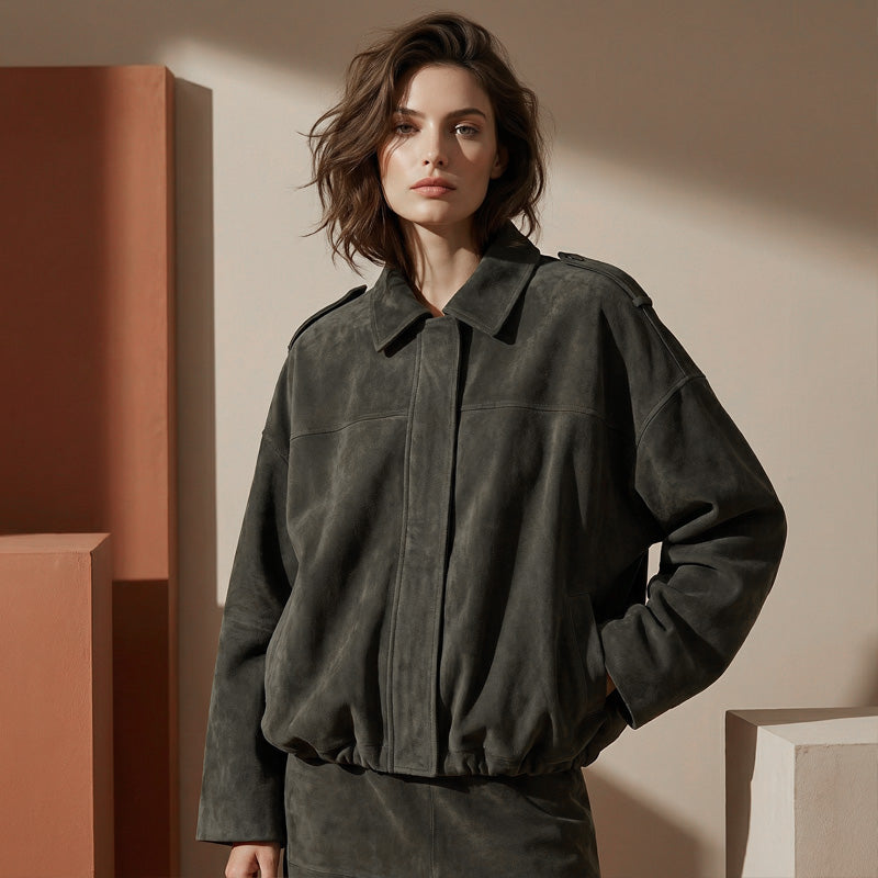 ⏰Last Day Sale 50% Off💃Women's Suede-Like Cropped Bomber Jacket