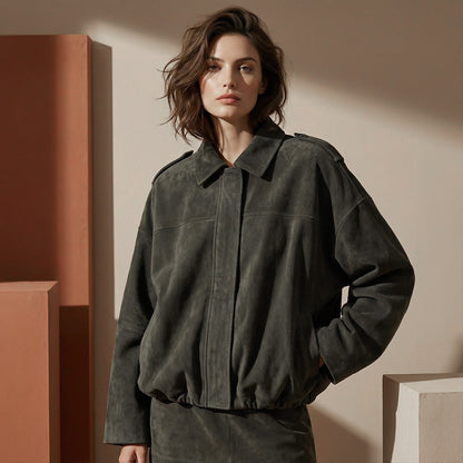 ⏰Last Day Sale 50% Off💃Women's Suede-Like Cropped Bomber Jacket