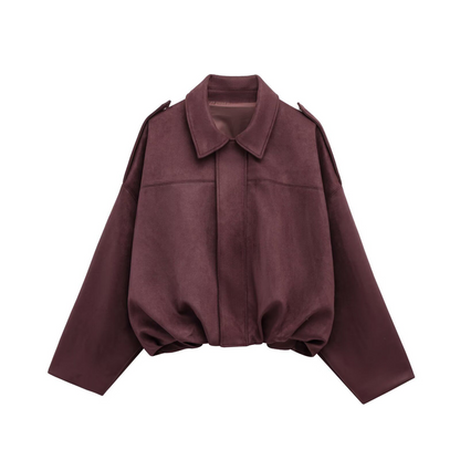 ⏰Last Day Sale 50% Off💃Women's Suede-Like Cropped Bomber Jacket