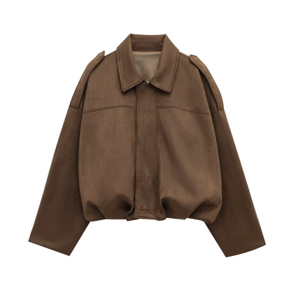 ⏰Last Day Sale 50% Off💃Women's Suede-Like Cropped Bomber Jacket