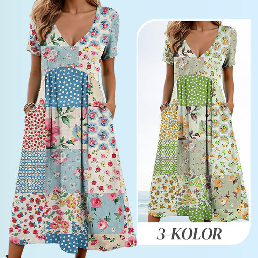 🥳2026 HOT SALE🥳💞50K+ SOLD!💙50% OFF! Women's Patterned V-Neck Short Sleeve Dress – Soft fabric, slim flattering fit, casual daily essential🌿✅
