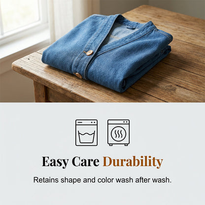 📢📢50% OFF !! ⏰  Women's Classic Button Front Denim Jacket – V-Neck, Breathable Fabric & Relaxed Fit 💙