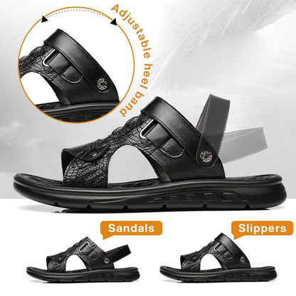 👞 50% OFF NOW! 🌿 Dual-Use Hollow Breathable Men’s Cowhide Sandals – Indoor/Outdoor, Cushioned Sole & Perfect for Summer Comfort ☀️