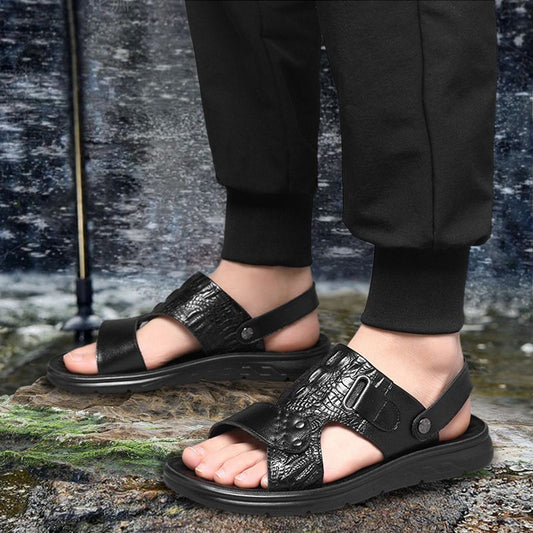 👞 50% OFF NOW! 🌿 Dual-Use Hollow Breathable Men’s Cowhide Sandals – Indoor/Outdoor, Cushioned Sole & Perfect for Summer Comfort ☀️