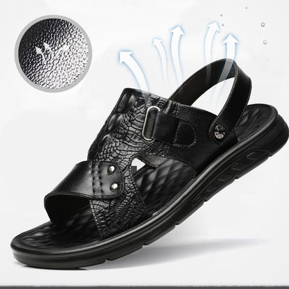 👞 50% OFF NOW! 🌿 Dual-Use Hollow Breathable Men’s Cowhide Sandals – Indoor/Outdoor, Cushioned Sole & Perfect for Summer Comfort ☀️