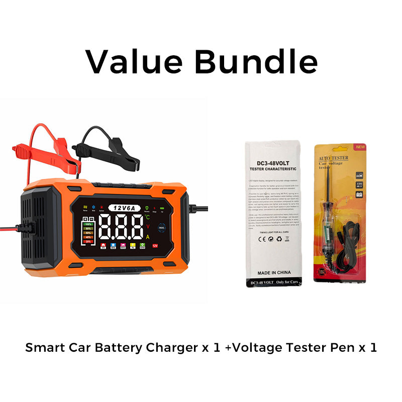 ⏳Time-Limited Special⏰12V 6A Smart Car Battery Charger – Pulse Repair Technology, Auto Maintain & Desulfation