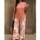 🌿 One Set, Instant Style | Women's V-Neck Top & Printed Wide-Leg Pants Set