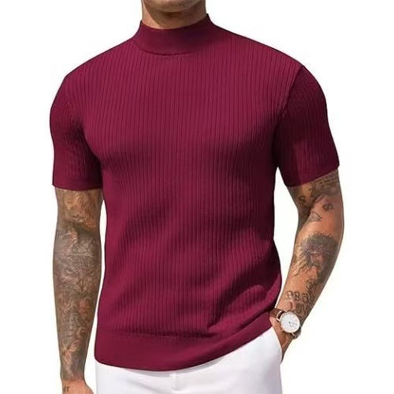👕 LIMITED-TIME 50% OFF! ✨ Men's Slim Mock Neck T-Shirt – Ribbed, Short Sleeve, 6 Colors 🍁