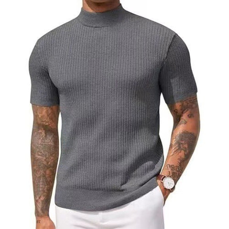 👕 LIMITED-TIME 50% OFF! ✨ Men's Slim Mock Neck T-Shirt – Ribbed, Short Sleeve, 6 Colors 🍁