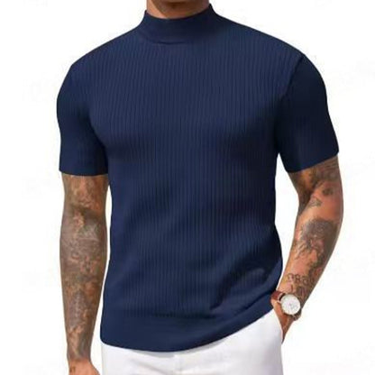 👕 LIMITED-TIME 50% OFF! ✨ Men's Slim Mock Neck T-Shirt – Ribbed, Short Sleeve, 6 Colors 🍁