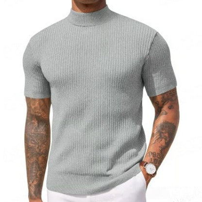 👕 LIMITED-TIME 50% OFF! ✨ Men's Slim Mock Neck T-Shirt – Ribbed, Short Sleeve, 6 Colors 🍁