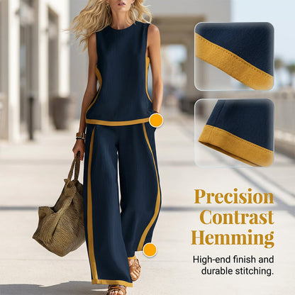 👚 50% OFF NOW! 👖 Casual Sleeveless Colorblock Top & Wide-Leg Pants Set – Soft, breathable & flowy – Perfect for summer days, beach or casual chic – effortless matching style 🌸