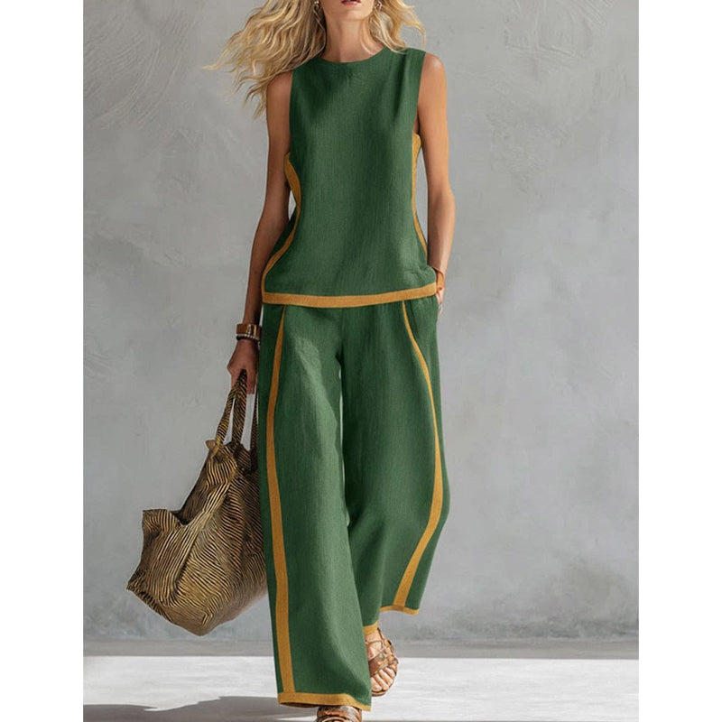 👚 50% OFF NOW! 👖 Casual Sleeveless Colorblock Top & Wide-Leg Pants Set – Soft, breathable & flowy – Perfect for summer days, beach or casual chic – effortless matching style 🌸