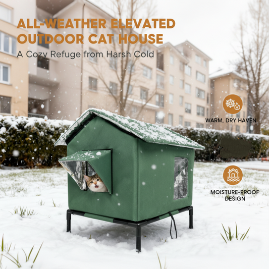 🏠 LIMITED-TIME 50% OFF! 🐈 All-Weather Elevated Outdoor Cat House – Waterproof, Insulated, Foldable 🌧️