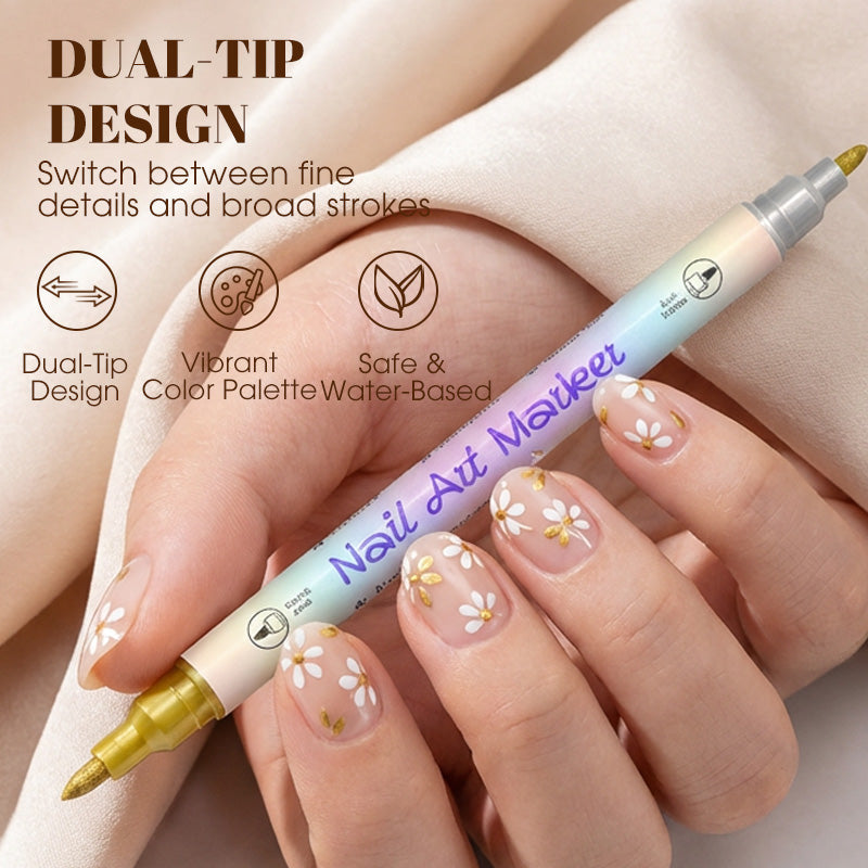 🎨Last Day 50% OFF💞50K+ SOLD!✨Dual-Tip Nail Art Marker Pen Set Quick‑dry, no UV lamp. Fine & brush tips. 12/24 vibrant colors. Easy DIY at home. No smudges, just art! 💅🖌️