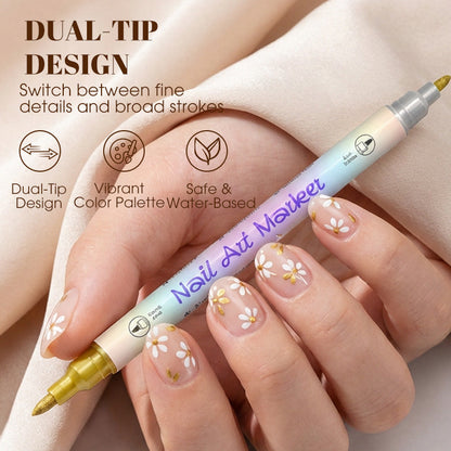 🎨Last Day 50% OFF💞50K+ SOLD!✨Dual-Tip Nail Art Marker Pen Set Quick‑dry, no UV lamp. Fine & brush tips. 12/24 vibrant colors. Easy DIY at home. No smudges, just art! 💅🖌️