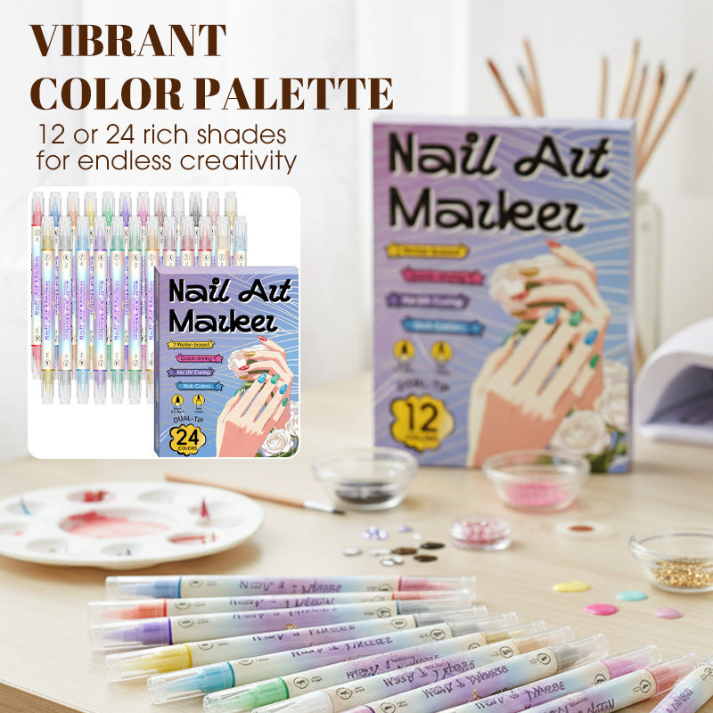 🎨Last Day 50% OFF💞50K+ SOLD!✨Dual-Tip Nail Art Marker Pen Set Quick‑dry, no UV lamp. Fine & brush tips. 12/24 vibrant colors. Easy DIY at home. No smudges, just art! 💅🖌️