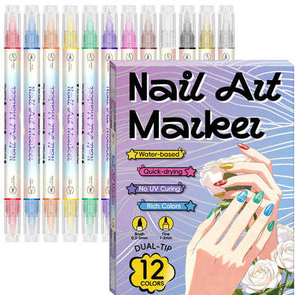 🎨Last Day 50% OFF💞50K+ SOLD!✨Dual-Tip Nail Art Marker Pen Set Quick‑dry, no UV lamp. Fine & brush tips. 12/24 vibrant colors. Easy DIY at home. No smudges, just art! 💅🖌️