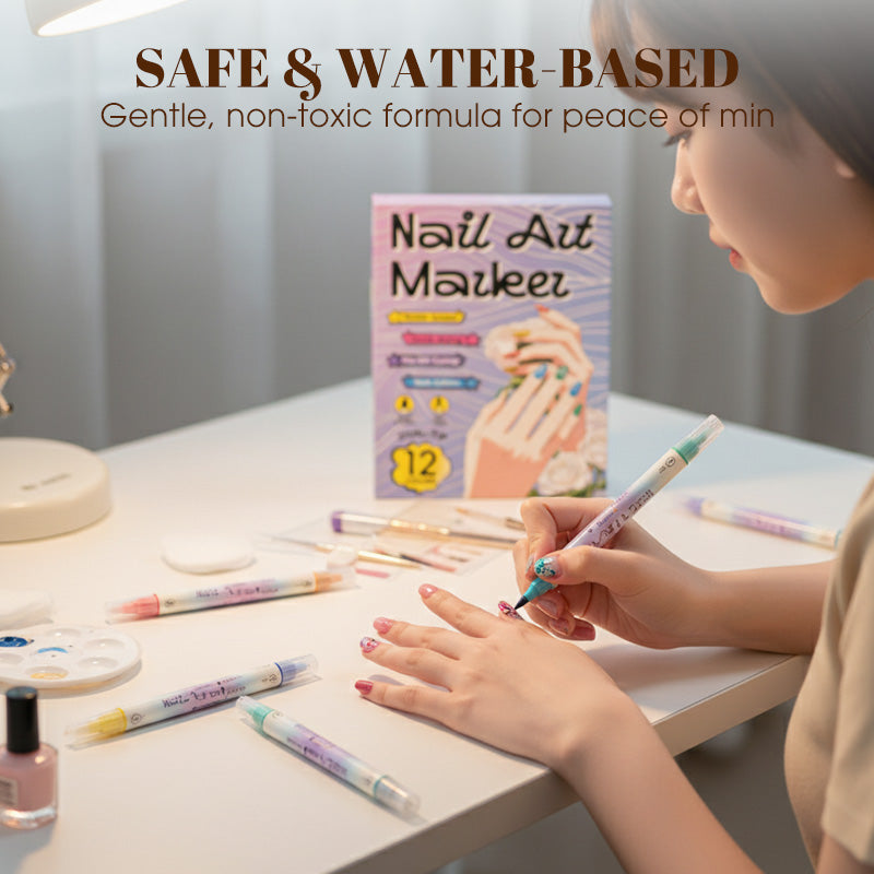 🎨Last Day 50% OFF💞50K+ SOLD!✨Dual-Tip Nail Art Marker Pen Set Quick‑dry, no UV lamp. Fine & brush tips. 12/24 vibrant colors. Easy DIY at home. No smudges, just art! 💅🖌️