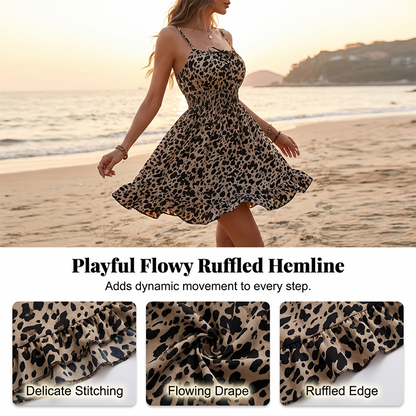 👗 LIMITED-TIME 50% OFF! ✨ Tie-Front Smocked Dress – Spaghetti Straps, Smocked Waist, A-Line Ruffle Hem 🌸